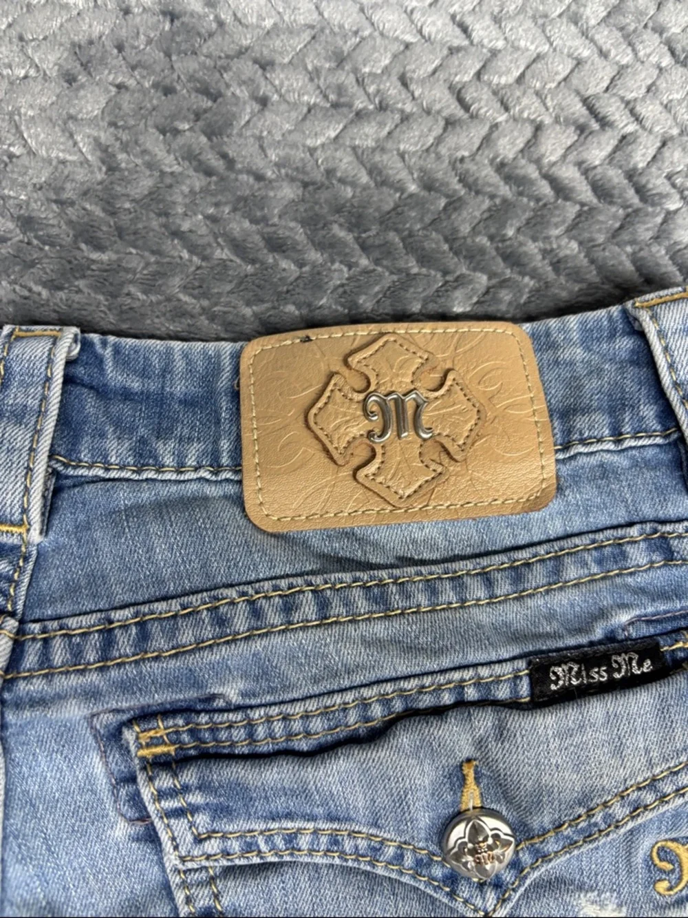 Miss Me Women's Distressed Light Blue Flare Jeans - Picture 6 of 8